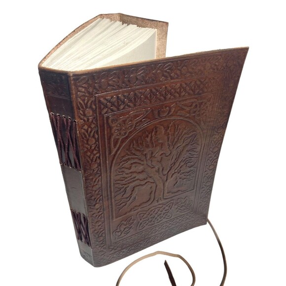 Leather Cover Journal Handmade Embossed Tree of Life Sketchbook Blank Paper 240p - Picture 1 of 11
